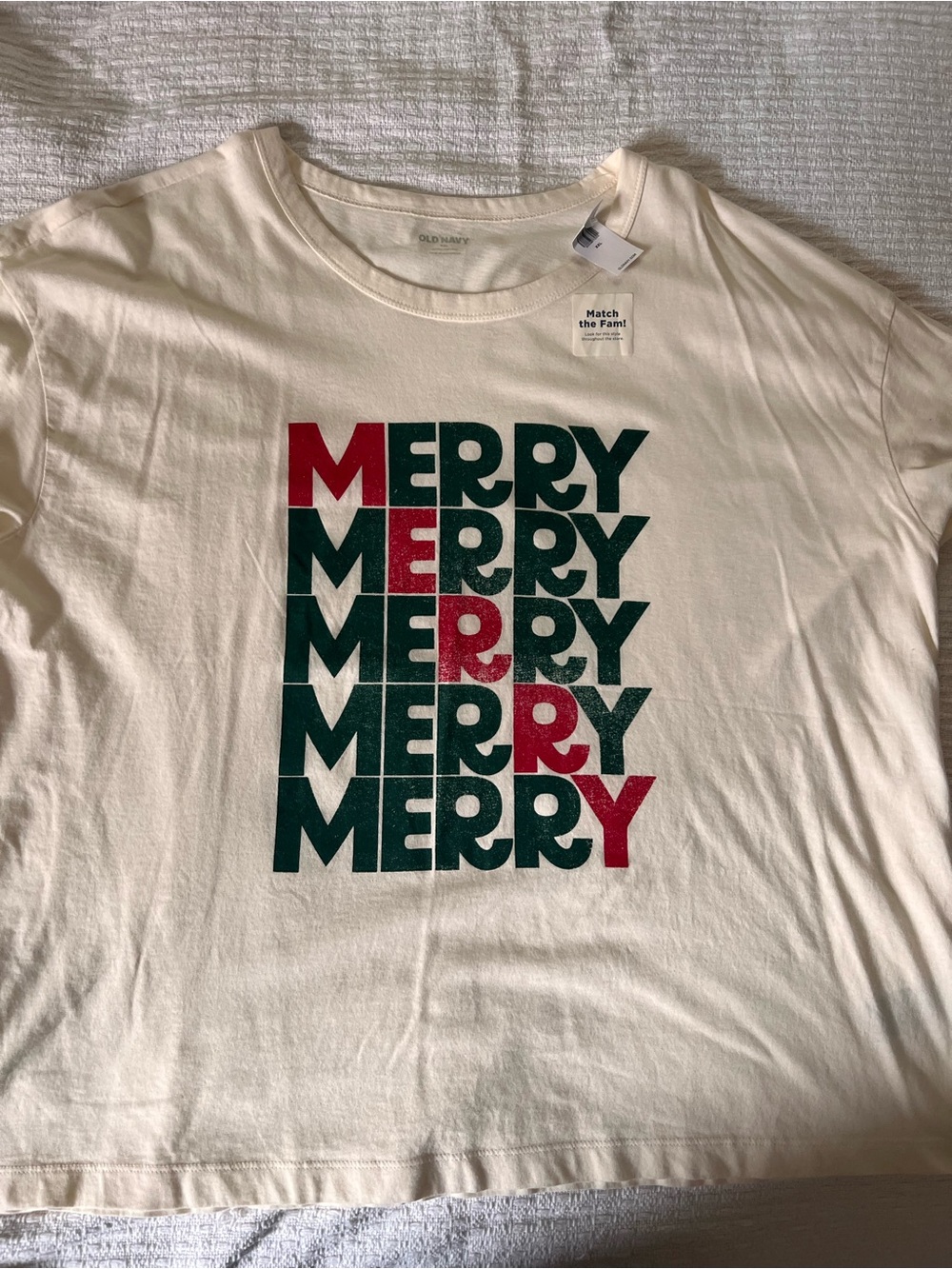 Old Navy Merry Graphic Tee - Cream with Green & Red Print